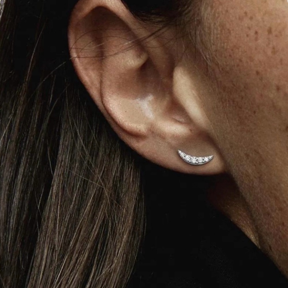 Silver Crescent Stud Earrings